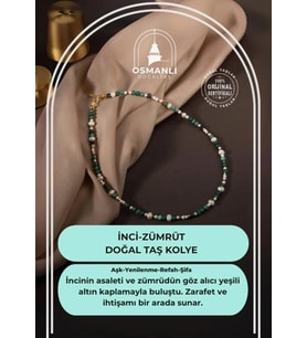 İnci-Zümrüt Doğal Taş Altın Kaplama Kapama Kolye