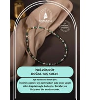 İnci-Zümrüt Doğal Taş Altın Kaplama Kapama Kolye