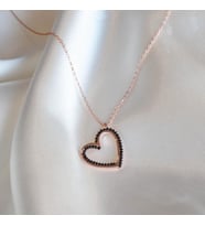 Kalp Siyah Zirkon Taşlı Rose Gold Kaplama Gümüş Kolye