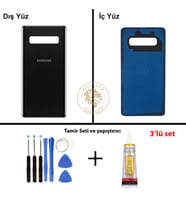 Samsung Galaxy S10 Plus Seramik Siyah Renk Arka Kapak + Tamir Seti + B7000 Yapıştırıcı Arka Cam Batarya Kapağı Pil Kapağı Lazer Kesim Back Cover Galaxy S10 Plus Uyumlu