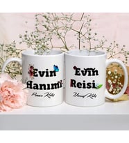 Kişiye Özel İkili İsimli Evin Reisi & Evin Hanımı Beyaz Kupa Bardak