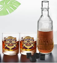 BK Gift Kişiye Özel İsimli DTF Premium Whiskey Tasarımlı İkili Viski Kadehi, Viski Taşı ve Karaf Seti-1, Arkadaşa Hediye, Sevgiliye Hediye