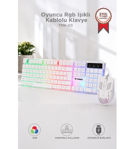 Torima Oyuncu Rgb Işıklı Kablolu Q Klavye Ve Mouse Seti TMK03 Beyaz
