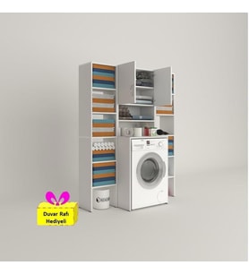 Kenzlife çamaşır makinesi dolabı hayzummaksduble byz 180*126*55 banyo kiler çift kapaklı arkalıklı + tekli duvar rafı hediyeli (Karışık)