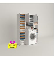 Kenzlife çamaşır makinesi dolabı hayzummaksduble byz 180*126*55 banyo kiler çift kapaklı arkalıklı + tekli duvar rafı hediyeli (Karışık)