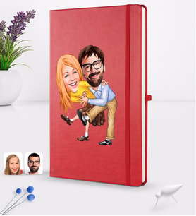 BK Gift Kişiye Özel Sevgililer Karikatürlü Karikatürlü Kırmızı Termo Deri Defter 16x24cm Model 102