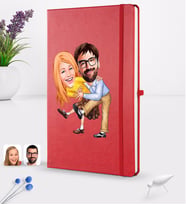 BK Gift Kişiye Özel Sevgililer Karikatürlü Karikatürlü Kırmızı Termo Deri Defter 16x24cm Model 102