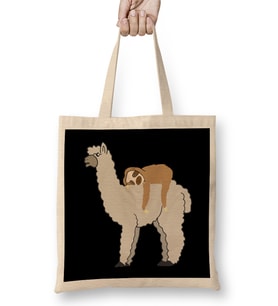 Sloth Riding Llama Adorable Lama & Sleepy Sloth Bez Çanta Uzun Saplı
