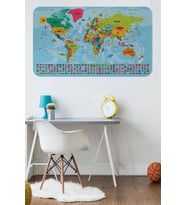 Dünya Haritası Eğitici Ülke Bayraklı Türkçe Harita Çocuk Ve Genç Odası Duvar Sticker-60x105-3865b