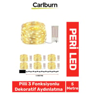 Led 5 Metre Sarı Pilli 3 Fonksiyonlu Dekoratif Aydınlatma Yeni Yıl Yılbaşı Çam Ağacı Ev Süsleme