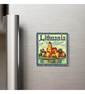 Litvanya Lithuania - Posta Pulu Temalı Ülke - Baskılı Buzdolap Magneti Kare - 9x9 cm