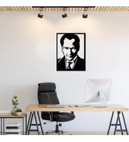 Mustafa Kemal Atatürk Ahşap Mdf Duvar Tablosu Portre (Siyah)