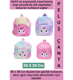 Yeni Sezon Çocuk Genç Kız Gündelik Okul Çok Şık Sevimli Kuromi Yumuşak Peluş Sırt Çantası 30 X 35 Cm
