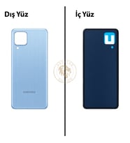 Samsung M32 Mavi Arka Kapak Arka Cam Batarya Kapağı Lazer Kesim Kapak Pil Kapağı Back Cover