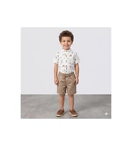 Erkek Bebek ve Çocuk Krem Deniz Desenli Gömlekli Taba Şortlu Müslin Takım 1-4 Yaş - KREM / 1 YAŞ