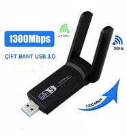 WiFi Alıcı  USB 3.0 1300 Mbps Çift Bant USB 3.0 WiFi Adaptör (Siyah)