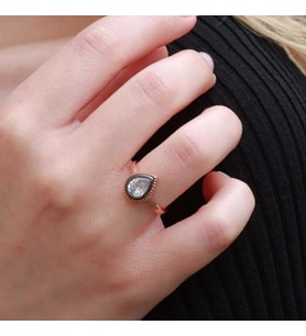 Damla Elmas Montür Rose Gold Kaplama Gümüş Yüzük