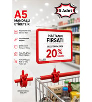 5 Adet - A5 Mandallı Etiketlik Fiyatlık Sepet Raf Askılık Fiyat Etiketi Çerçeveli Market Mağaza Kırmızı