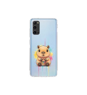 Samsung Galaxy S20 ile Uyumlu Splash Kapibara Tasarımlı Şeffaf Silikon Kılıf