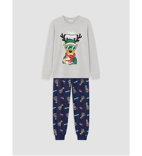 LCW Kids Gri Yılbaşı Temalı Erkek Çocuk Pijama Takımı