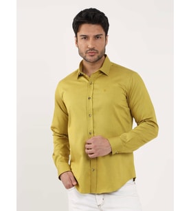 Koyu Sarı Erkek Slim Fit Düz Brent Yaka Uzun Kol Gömlek