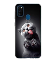PrintiFy Samsung Galaxy M30s ile Uyumlu 1mm Slim Fit Kedi 2 050c Baskılı Şeffaf  Kılıf