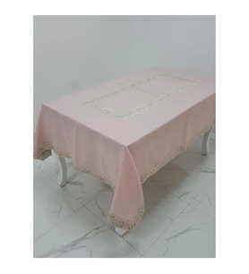 Nergis Jakar Bordürlü Keten Kumaş Pudra Masa Örtüsü 160x230 Cm - 1137 (Krem)