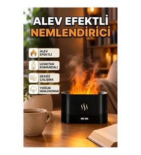 LED Alev Efektli Buhar Makinesi Kumandalı Oda Nemlendirici Siyah