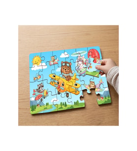 Uçak Kullanan Sevimli Hayvanlar Tasarımlı 24 Parça Ahşap Çocuk Puzzle