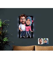 BK Gift Kişiye Özel Sevgililer Karikatürlü 3D Led Işıklı Ahşap Tablo-58