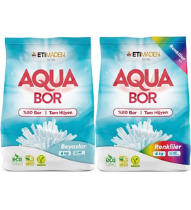 Boron AquaBor Matik Toz Çamaşır Deterjanı 12KG Beyazlar+Renkliler 80 Yıkama (2PK*6KG)