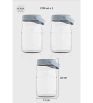 Renga Macro 1700 ml Bej Kapaklı 3'lü Cam Kavanoz Seti 131074 (Turkuaz)