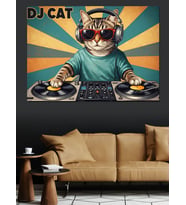 Dj Kedi Afişi Dekoratif Kanvas - Mdf Ahşap Tablo