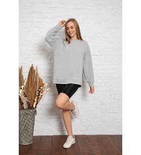MyBen Unisex Uzun Kollu İki İplik Gri Renkli Oversize Sweatshirt İRF063
