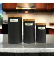 Lexroo UCR HOME 3'Lü Set Metal Çay Kahve Şeker Saklama Kavanozu - Siyah