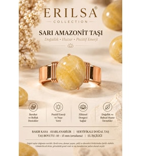 Sertifikalı Sarı Amazonit Taşı Doğal Taş Yüzük Bakır Kasa Ayarlanabilir