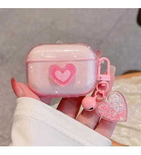 Airpods 2.Nesil Uyumlu Simli Pembe Kalp Tasarımlı Love Kılıf
