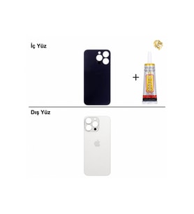 iPhone 13 Pro Max Beyaz Arka Kapak Arka Cam Batarya Kapağı Lazer Kesim Kapak Pil Kapağı + B-7000 Yapıştırıcı