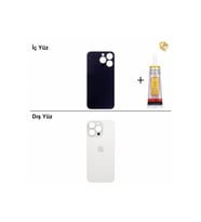iPhone 13 Pro Max Beyaz Arka Kapak Arka Cam Batarya Kapağı Lazer Kesim Kapak Pil Kapağı + B-7000 Yapıştırıcı