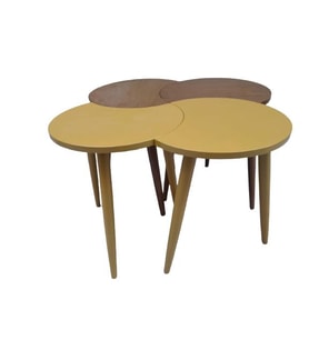 Zigon-Orta 19621 Sehpa Takım HİLAL Model Parlak Hardal Ceviz Kayın RETRO Ayak