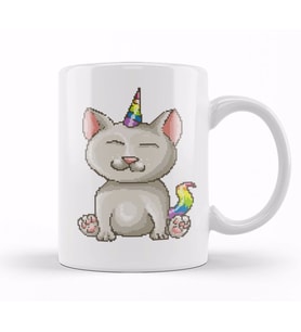 Kitten Cat Unicorn Pixel Art Kupa Bardak Porselen