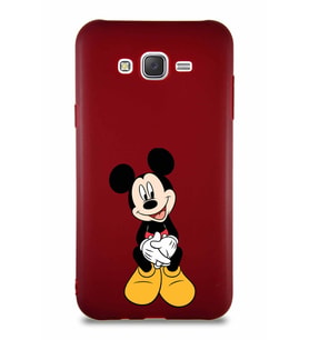Samsung Galaxy J7 Core Soft Premier Kapak Mickey Mouse-A Tasarımlı Silikon Kılıf - Mürdüm (Şeffaf)