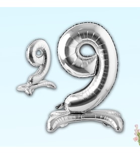 9 Rakam Ayaklı Folyo Balon, 65 cm - Gümüş (STD)