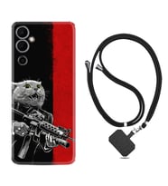 Tecno Pova 4 Kılıf Silikon Boyun Askılı İpli Desenli Silikon Çılgın Kedi 1674