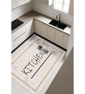 Kitchen Desenli Dijital Baskı Kaymaz Taban Mutfak Halısı H0056 (Çok Renkli)