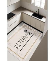Kitchen Desenli Dijital Baskı Kaymaz Taban Mutfak Halısı H0056 (Çok Renkli)