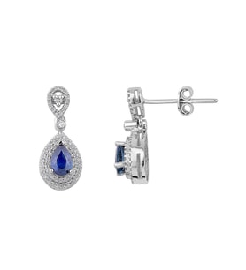 0.41 Karat Pırlantalı Damla Safir Küpe PE099-1