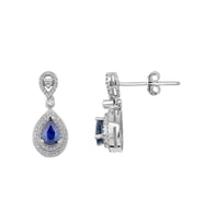 0.41 Karat Pırlantalı Damla Safir Küpe PE099-1