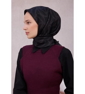 Geometrik Desen İpek Twill Eşarp 4221D01 (Siyah)