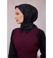 Geometrik Desen İpek Twill Eşarp 4221D01 (Siyah)